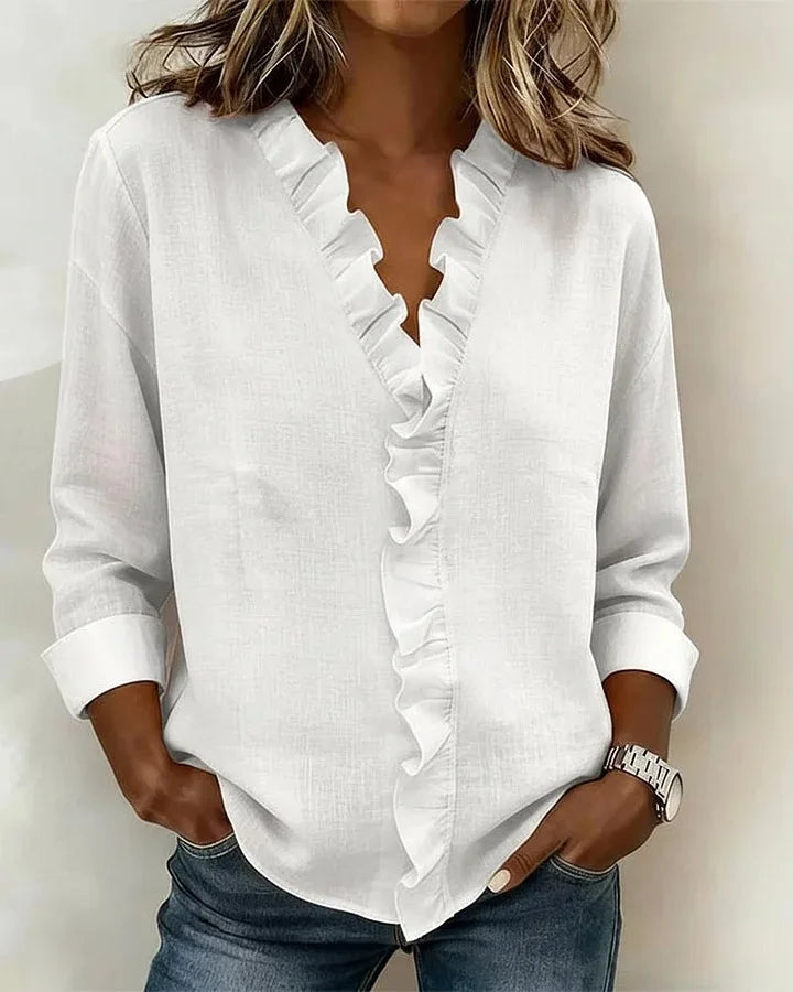 Blusa Fluida Scollo V con Volant
