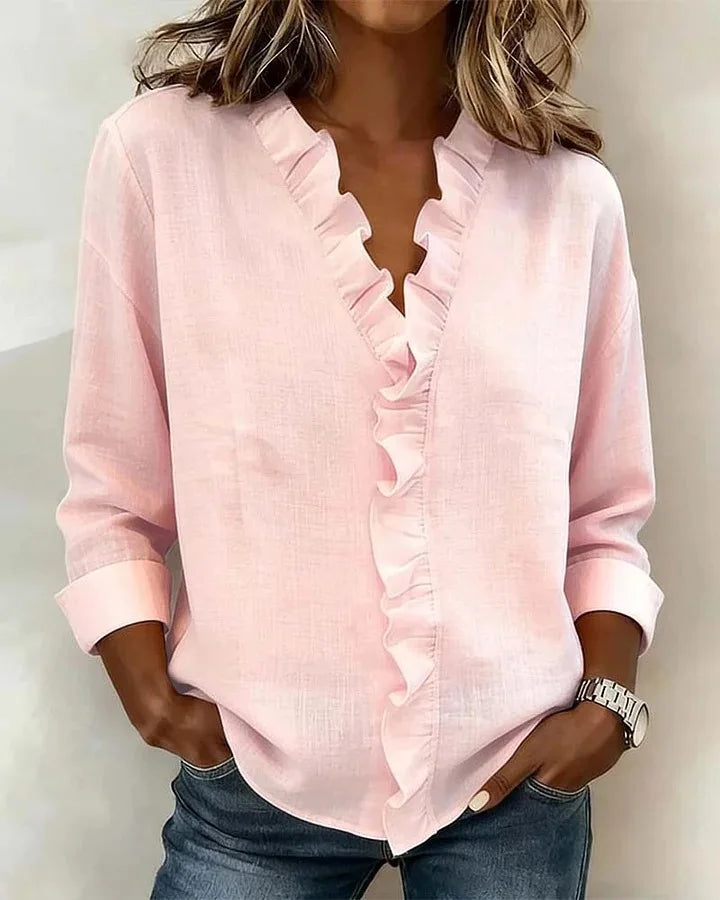 Blusa Fluida Scollo V con Volant