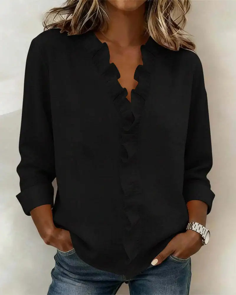 Blusa Fluida Scollo V con Volant